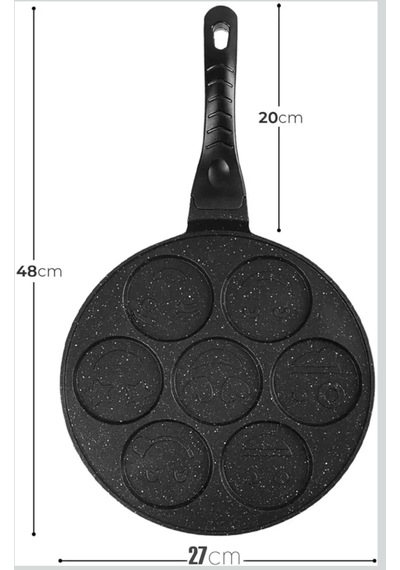 27 Cm Granit Döküm Emoji Pankek Krep Tavası Çocuklara Özel Hediyelik Pratik Tava Siyah
