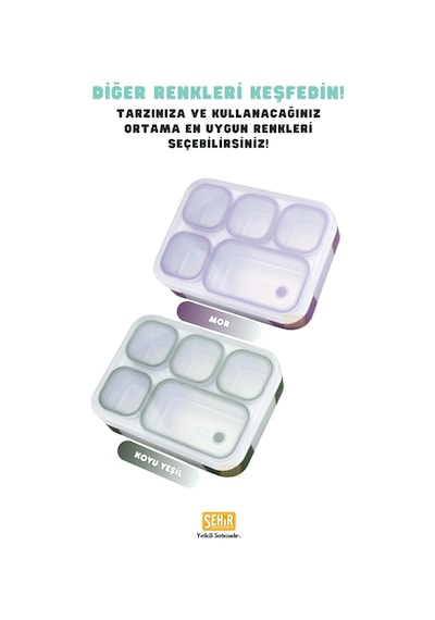 Vagonlife Bento 1000ml Lunchbox Tek Katlı 5 Bölmeli Çelik Sefer Tası Yemek Kutusu Mor Diğer