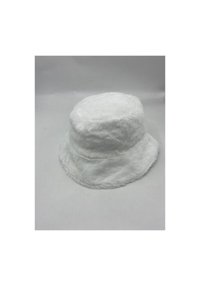Gonca Şapka Lüks Beyaz Bucket Peluş Kova Şapka