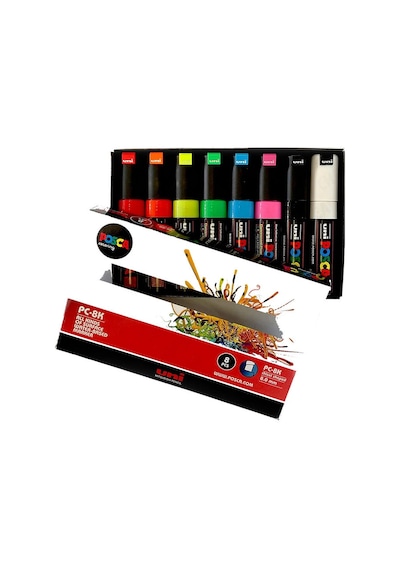 Uni Posca Pc-8K Su Bazlı Boyama Markörü Seti Floresan 8 Renk
