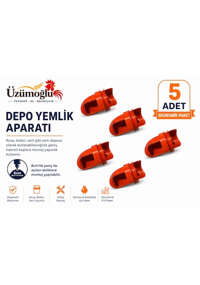 5 Adet Depo Yemlik Aparatı Kova, Bidon Ve Varil Uyumlu Tavuk, Civciv, Bıldırcın Ve Kanatlı Yemlik Aparatı