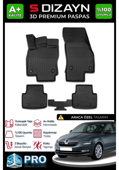 S-dizayn Skoda Octavia 3d Pro Havuzlu Paspas 2017-2020 A+ Kalite