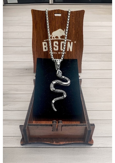 Gümüş Kaplama Krom-çelik Erkek Kolyesi California Milk Snake Yılan Madalyon Beyaz