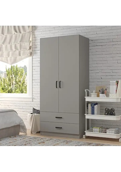 Yaman 80 Cm Luna 2 Kapaklı 2 Çekmeceli Elbise Dolabı - Gardırop Luna