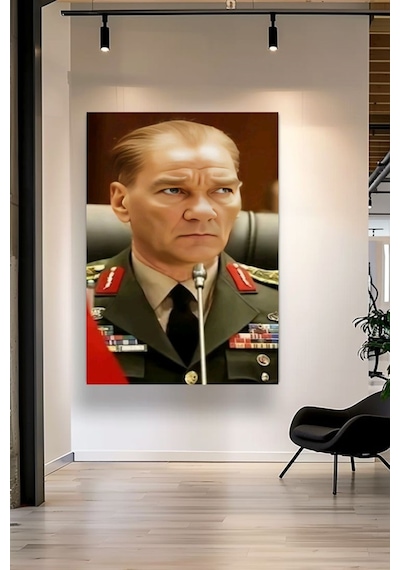 Atatürk Portre Çizimi Kanvas Tablo Ev Duvar Salon Ofis Dükkan Hediyelik Dekarasyon Süsü