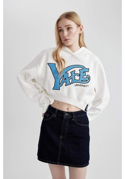 DeFacto Coool Yale University Oversize Geniş Kalıp Kapüşonlu Crop Sweatshirt C3092AX24SPWT32