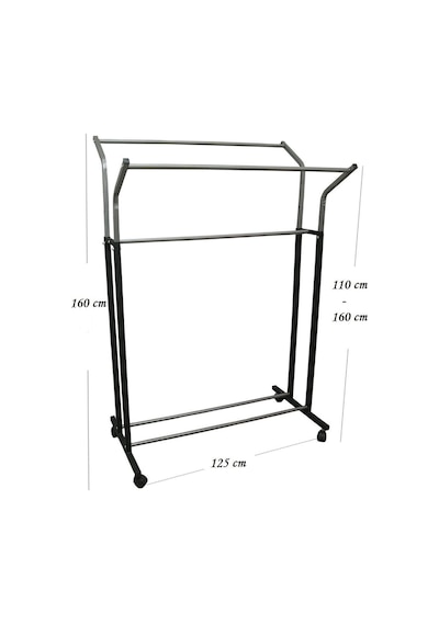 V Ayarlı 125 Cm Metal Konfeksiyon Elbise A. Askılık Tekerlekli Demontepoartmanto Vitrin Raf Siyah