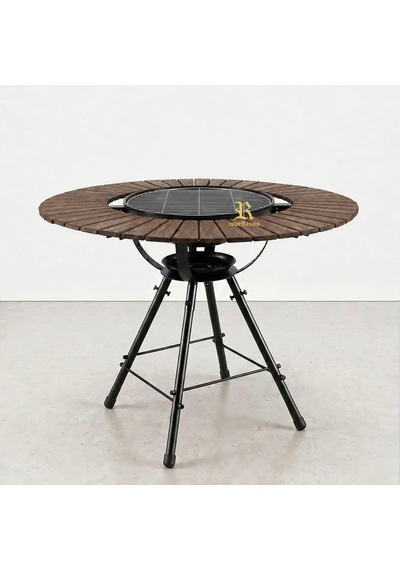 Bazz360 360 Masalı Kapaklı Kömürlü Barbekü Mangal 55 Cm Izgara, Termometreli, 92 Cm Yükseklik, 120 Cm Masa Çok Renkli