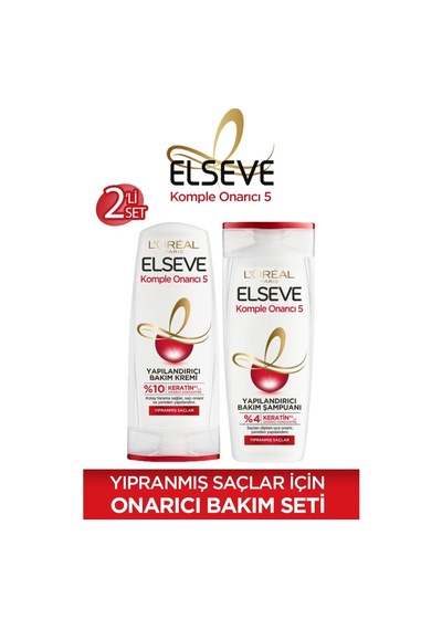 Elseve Komple Onarıcı 5 Yapılandırıcı Bakım Şampuanı 390 ML + Saç Bakım Kremi 390 ML