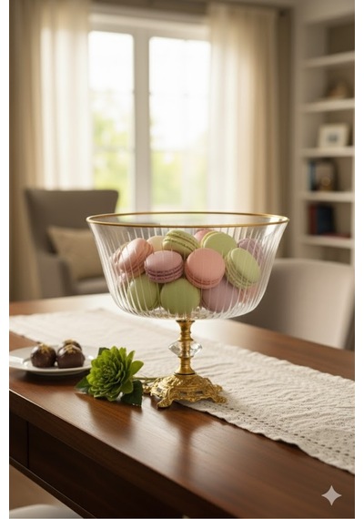 Çnr Home Collection Metal Ayakli Gold Detayli Büyük Boy Kase - Sunum - Servis - Salata Kasesi Altin