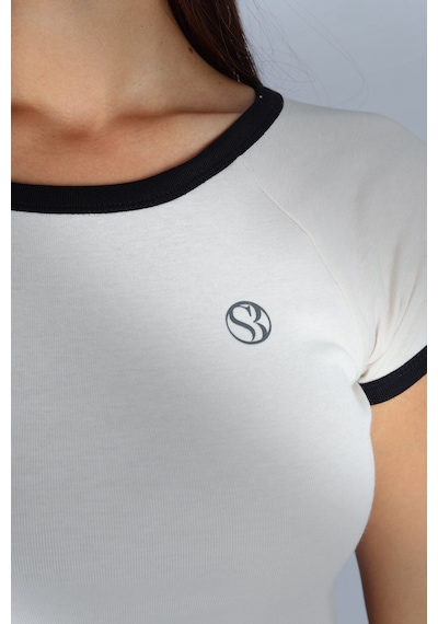 Soft&Basic Regular Fit Crop Basic Kadın T-shirt Bej