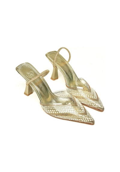 Fox Shoes U614277609 Altın İnci Detaylı Topuklu Ayakkabı Altın