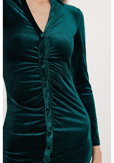 Tudors Kadın Slim Fit Dar Kesim Kısa Kol Yeşil Mini Boy Elbise-33345 Yeşil