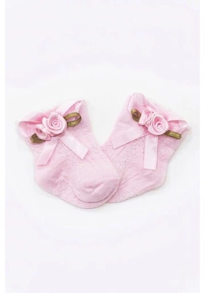 Cocole Socks Kız Çocuk Aksesuarlı Soket Çorabı Tekli Pamuklu Güllü Pembe Desenli