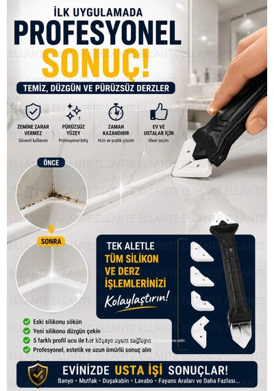 5 Başlıklı Silikon Kazıma Ve Derz Düzeltme Seti Paslanmaz Çelik Uçlu Silikon Sökme Aparatı Derz Çekm