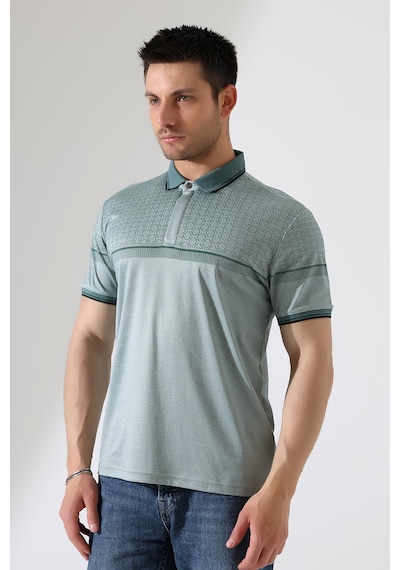 Rıbana Classıc Fermuar Detaylı Desenli Pamuklu Polo Yaka T-shirt Yeşil