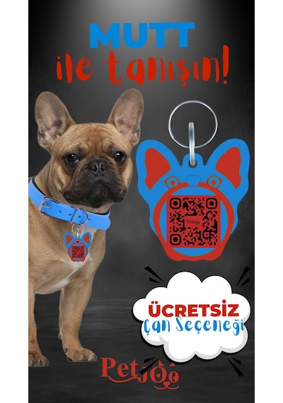 Petjoo 10.Mutt Kırmızı-Mavi Qr'lı Köpek Künyesi