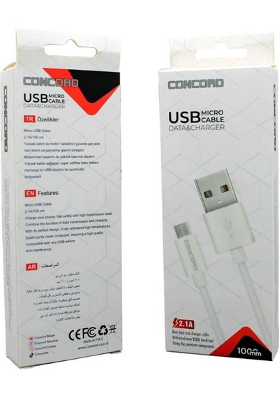 Concord C-321 2.1a 100cm Micro Data Ve Şarj Kablosu - Beyaz