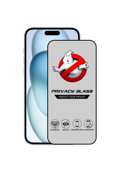 Apple iPhone Uyumlu 15 Plus Tam Kaplayan Privacy Hayalet Temperli Ekran Koruycu Cam