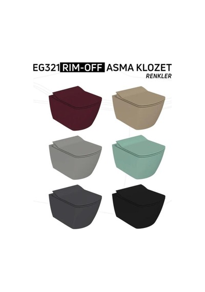Eg321 Elegant Rim-off Kanalsız Duroplast Yavaş Kapanan Klozet Kapaklı Kömür Karası Mat Siyah Set Siyah