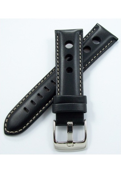 Bizon Siyah Deri Saat Kordonu 24Mm Beyaz Dikişli Delikli Kayışı S