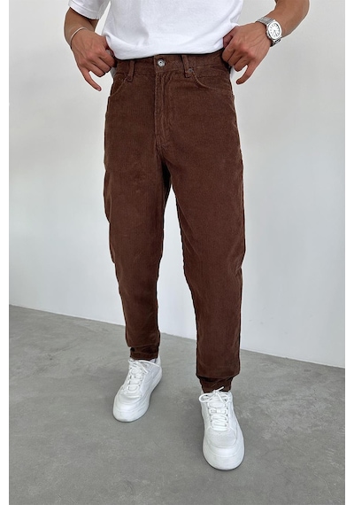 Kahverengi Kadife Fitilli Regular Pantolon Kahverengi
