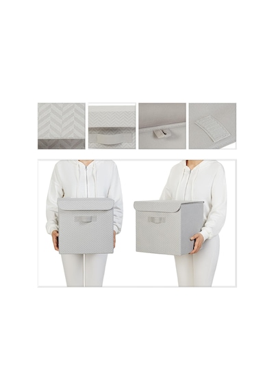 Ocean Home Textile 2'li Gri Balıksırtı Kapaklı Kutu Set 30 X 30 X 30 Cm Genel