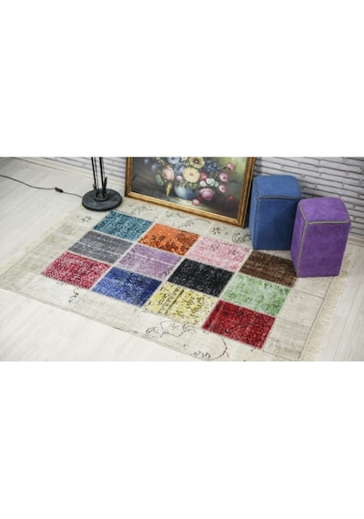 Patchwork El Dokuma Antik Anadolu Halısı Simbad Natural Çok Renkli