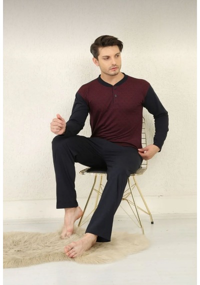 Free Beka Erkek Uzun Kollu %100 Pamuklu Süprem Jakarlı Erkek Pijama Takımı Bordo