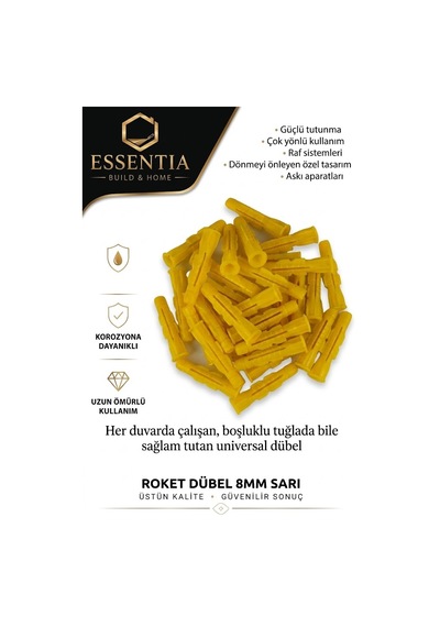 Roket Dübel 8mm 50 Li Performans Sarı Dübel Çoklu Renk