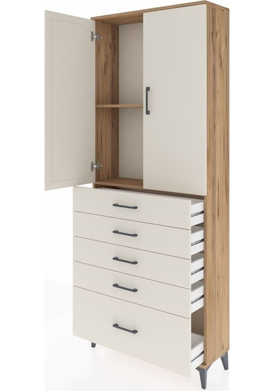 Arges Dolap 2 Raflı 5 Çekmeceli 2 Kapaklı 88x30x221 Çam-aytaşı Çam