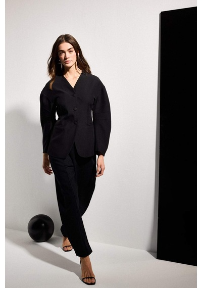 Defacto Fıtted V Yaka Krep Blazer Ceket H0904ax26smbk81 Siyah-bk81