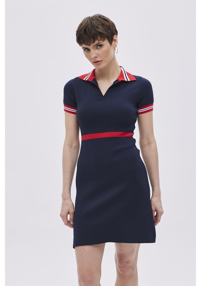Sherin Lacivert Polo Yaka Straight Fit Triko Elbise-lacivert