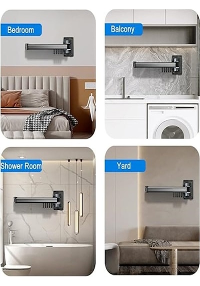 Balkon Çamaşır Kurutmalığı Alüminyum Kare Sabit Yüksek Kalite Dayanıklı Çamaşırlık 5m Kaplamalı Ip Dahil Çok Renkli