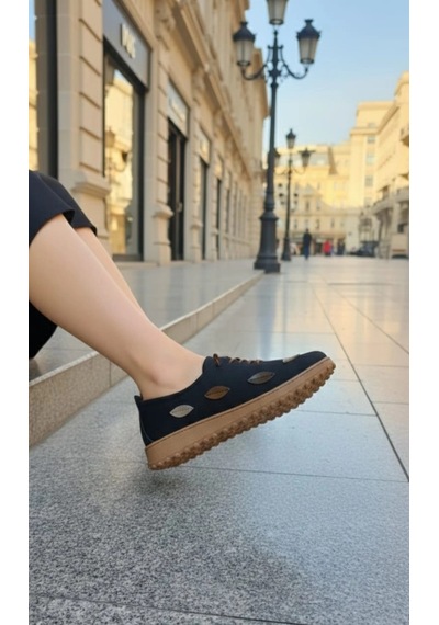 Geeta Ayakkabı Kadın Günlük Loafer Ayakkabı Çiçek Desenli Siyah