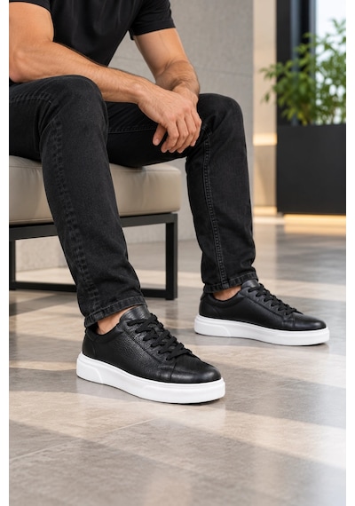 In Step Tuna Hakiki Deri Siyah- Beyaz Taban Günlük Unisex Günlük Ayakkabı