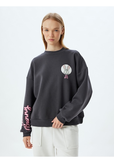 Koton Bugs Bunny Oversize Sweatshirt Bisiklet Yaka Arkası Baskılı Lisanslı Antrasit 5wal10172ık Antrasit