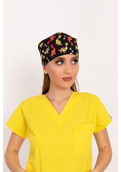 Unisex Dinazor Temalı Hastane Doktor Hemşire Cerrahi Bonesi Sarı Sarı