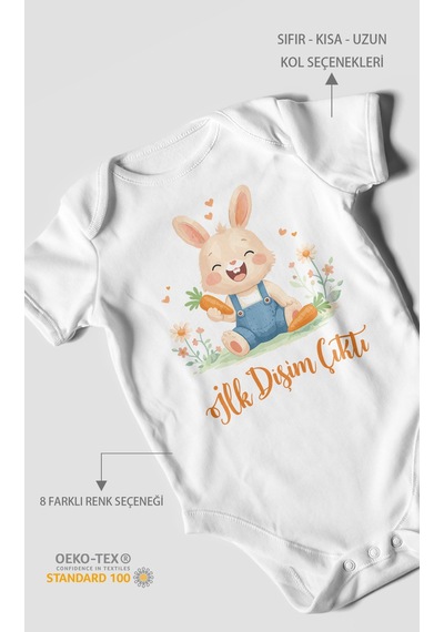 Morivokids İlk Dişim Çıktı Kısa Kollu Bebek Body %100 Pamuk Zbn119-kk Beyaz