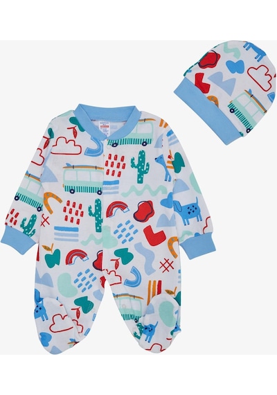 Breeze Erkek Bebek Patikli Tulum Desenli Köpekçik Baskılı 0-6 Ay, Beyaz-beyaz Beyaz