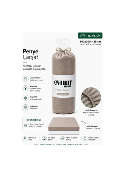Evnur Tek Kişilik Penye Çarşaf Kahve