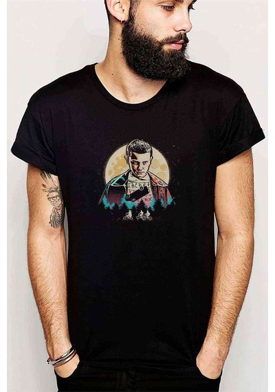 Stranger Things Eleven Demogorgon A Baskılı Siyah Erkek Tshirt