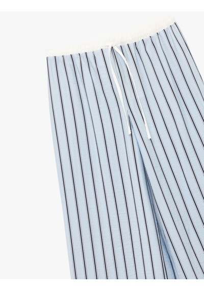 Koton Viskon Kumaş Rahat Kalıp Lastik Detaylı Çizgili Pijama Altı Mavi Çizgili 6wlk50032mw Mavi Çizgili
