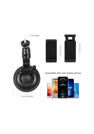 Ayrex Coverzone Vantuzlu Kamera Ve Telefon Tutucu Aparat 1/4 Vida Uyumlu Çok Açılı Ayarlanabilir Tripod Bağlant