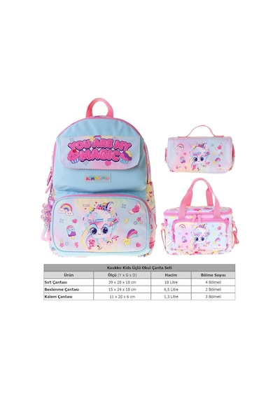 Kaukko Kids Magic Pembe Renk Kız Çocuk Üçlü İlkokul Okul Çantası Seti/takımı - Setkk-l5283a Çok Renkli