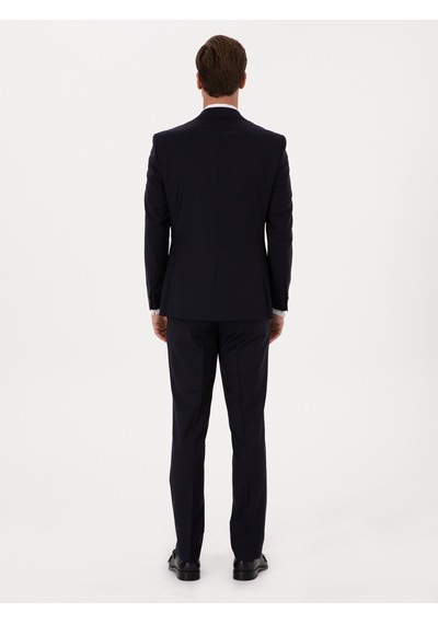 Cacharel Lacivert Slim Fit %100 Yün Mono Yaka Basic Takım Elbise