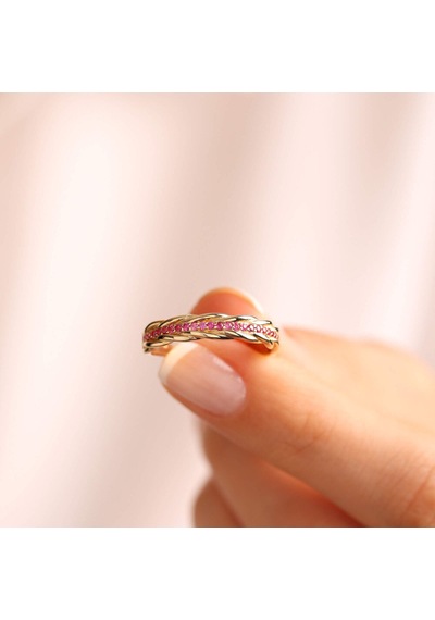 14 Ayar Altın Sarmaşık Ruby Yüzük T11008 Renkli