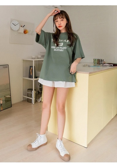 Flood Of Style Kadın Çağla Yeşili 1961 Baskılı Oversize T-shirt Yeşil