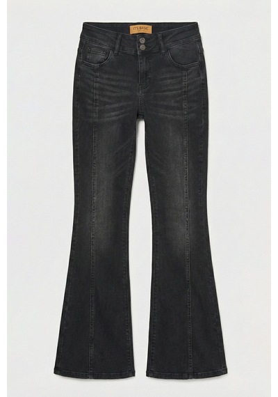 Itsbasic Kadın Füme 2s6-1 Swl Mid Rise Flare Fit Kemer Detaylı Esnek Kumaş Denim Jean
