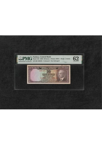 Pmg 62 Unc Çil Inönü Batan Gemi 50 Kuruş P 133 1930 S/n B3 2. Ems